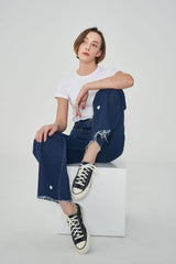 ワイドフィットハートシェープ刺繡ジーンズ/WIDE FIT HEART SHAPE EMBROIDERY JEAN [6887]