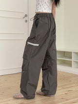 ジッパーナイロングロッシー２ウェイロングワイドジョガーパンツ/Galz Zipper Nylon Glossy Two-Way Long Wide Jogger Pants