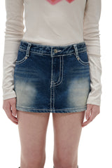 ステッチデニムスカート / STITCH SKIRT-DARK BLUE