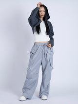 Satin Multi Pocket Pants, Silver