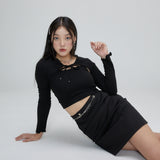 ribbon cardigan set black