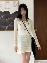 サディンクロシェパンチングロングニットワンピース / Sardine crochet punching long knit dress