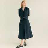 コットンプリーツAラインスカート / Cotton Pleats A-Line Long Skirt (Black)