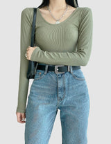 UネックリブドTシャツ / U Neck Ribbed T-shirt (4color)