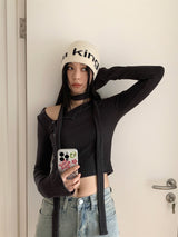 diagonal choker crop tee