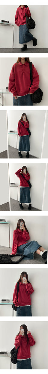 Lock Fleece Collar Button Cropped Sweatshirt