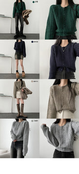 [Wool 10] Rina Twisted Knitted Cropped Cardigan