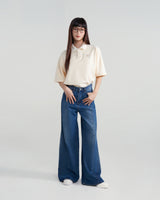 プリヴェラインワイド-レッグデニムジーンズ / PRIVÉ LINED WIDE-LEG DENIM JEANS - CREAM/DENIM BLUE
