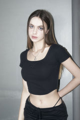 クロップドロゴTシャツ / [Seow] Croped logo T-shirts, black