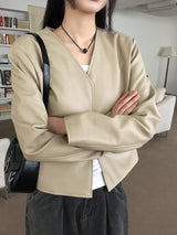 TF ノーカラーVショートレザージャケット