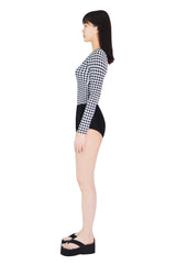 ハウンドチェックスクエアネックラッシュガードトップ/Hound check square neck rash guard top (black)