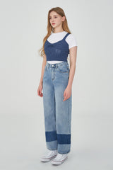 2トーンミックスロールアップデニムパンツ/TWO TONE MIXED ROLL UP DENIM PANTS [6605]