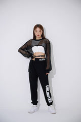 メッシュクロスクロップスウェットシャツ/TOP(9368) Mesh Cross Crop Sweatshirt