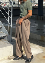 One-Tuck Span Waistband Thong Slacks 3COLOR