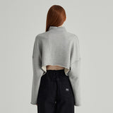 MELANGE GRAY TURTLENECK CROP SWEATSHIRT