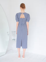 SHIRRING DETAIL MIDI ONEPIECE_NAVY (6580077035638)