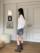 ツカダメージブラシウォッシングミニデニムスカート/Tsuka Damage Brush Washing Mini Denim Skirt