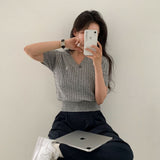 [Bellide made] モアVネックショートTスリーブニット