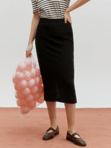 Crinkle slit skirt - Black (6682588610678)