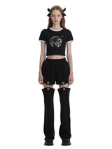 ファイターキャットクロップTシャツ / 0 2 fighter cat crop t-shirt - BLACK
