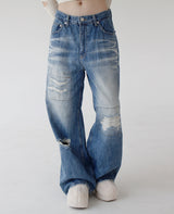 ローライズパッチデニムズボン/low-rise patch denim trousers