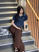 ブベルセミクロップド半袖デニムシャツジャケット / Bubel semi-cropped short-sleeved denim shirt jacket