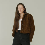 LEATHER COLLARED FLEECE JACKET (BROWN) (6645974761590)