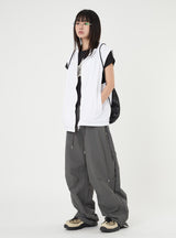 Glossy nylon half-neck 2-way vest zip-up