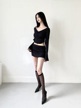893. コタシャーリングスリットリボンミニスカート / 893. Cota shirring slit ribbon mini sk (2color)