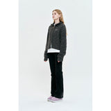 UNI LOGO WAPPEN CABLE COLLAR KNIT ZIP UP [CHARCOAL]