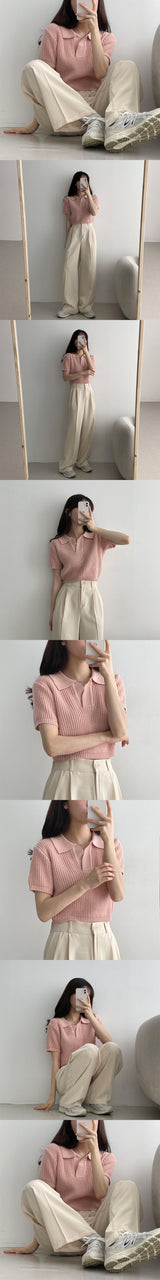 ピングハチカラーショートスリーブニットウェア / Ping Hachi Collar Short-sleeved Knitwear