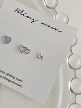 [3 set] sky double heart piercing set