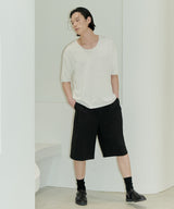 UNISEX PINTUCK STITCH BERMUDA PANTS M- BLACK (6689423294582)