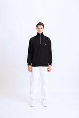 ハーフジップアップニットスウェットシャツ/HALF ZIP UP KNIT SWEATSHIRTS BLACK