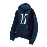 Mixed Fabric Knit KUYRI K Hoodie (Navy Peony)