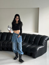 It's soft. A long-sleeved cropped shirt