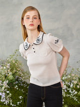 ブラックフラワーラウンドカラーニット / Black Flower Round Collar Knit