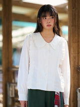 Frill Collar Ruffle-Tuck Blouse (2colors)