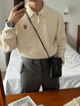 ASCLO Classic Embroidery Half Zip Up Knit (4color)
