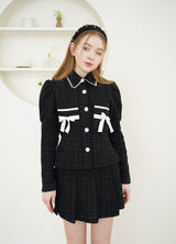 set tweed romantic jacket skirt black (6688681787510)