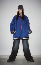  BOLD LOGO LONG VARSITY JACKET_BLUE