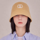 VA Square Applique Knit Bucket Hat / Beige