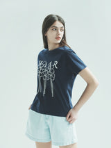 W フラワーTシャツ / T1009 W FLOWER T-SHIRT_NAVY