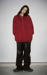  HAIF-ZIP HOODIE (LONG)_DARK RED