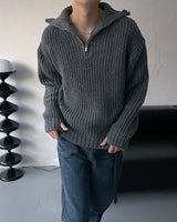 EN knob warmer half zip-up knitwear (4 colors)