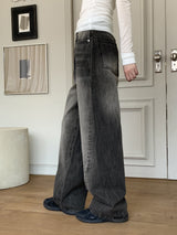 ウィサーウォッシングロングワイドデニムパンツ/ Whiser Washing Long Wide Denim Pants