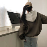 [BELLIDE MADE] ツートーンウールボクシーフードジップアップ