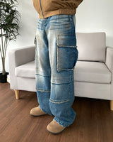 Sand Washed cargo cut denim pants