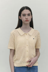 MONO CHERRY NET KNIT SHORT CARDIGAN [IVORY]