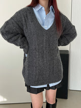 ウールVネックツイストニット/Wool V-neck Twist Knit (3color)